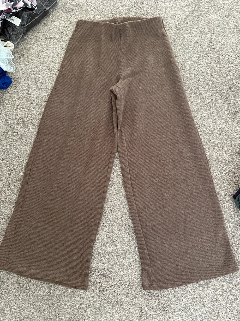 Zara Women’s Wide Leg Ribbed Pants in Brown Large NEW